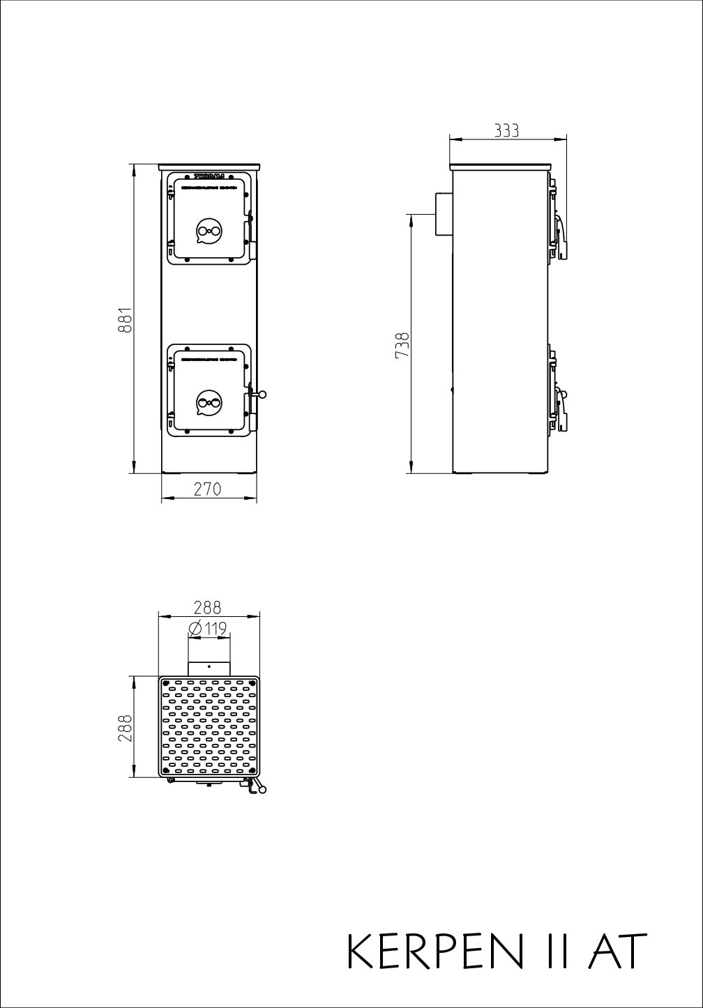 Kandalló Kályha Thorma Kerpen II AT fekete, 5,5KW, 881x288x333mm, 58 kg - Image 2