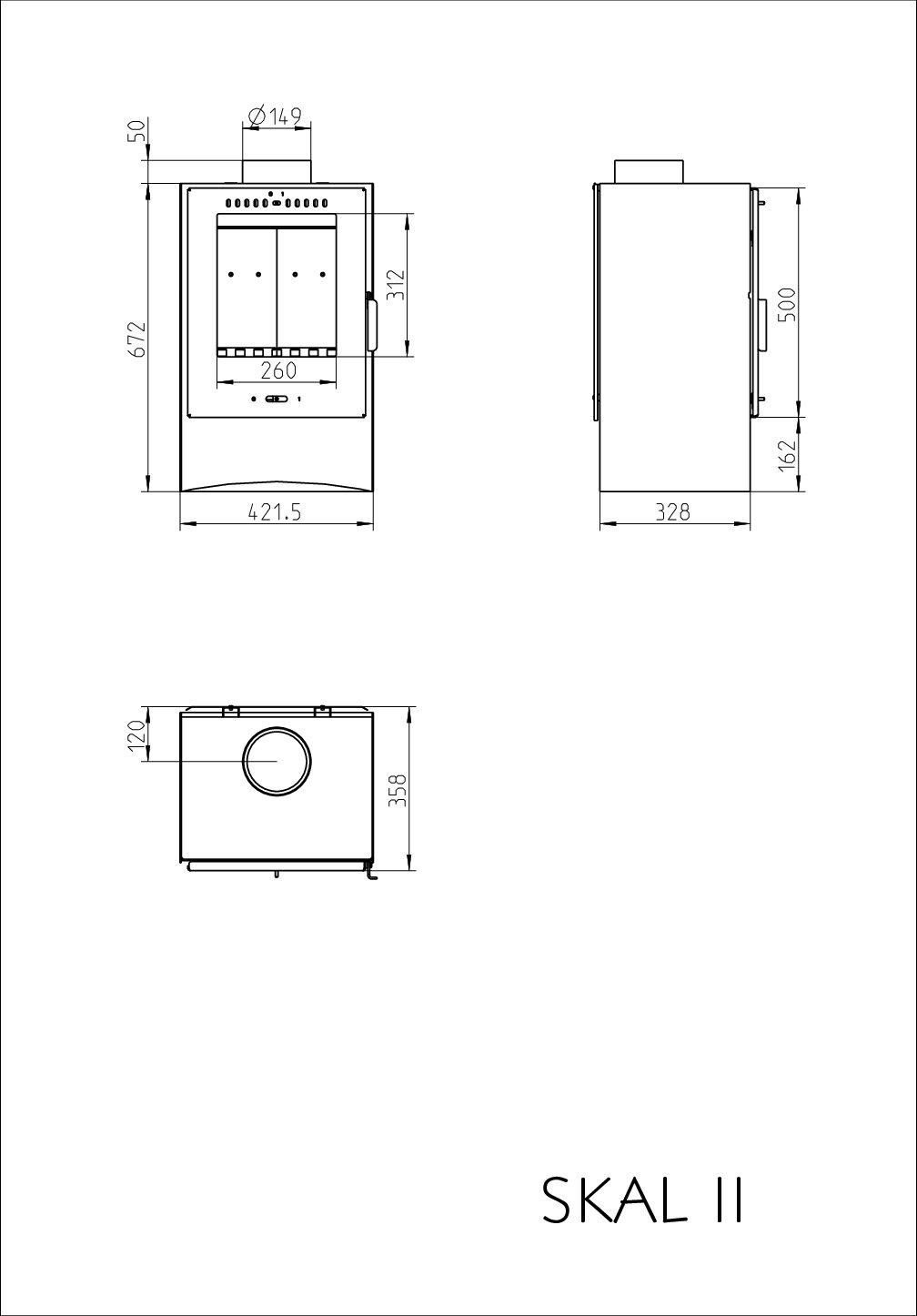 Kandalló Thorma Skal II fekete, 7,0KW, 722x421x376mm, 58 kg - Image 3