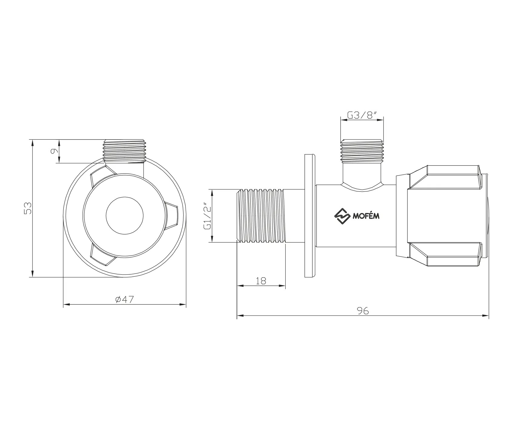 Sarokszelep MOFÉM KERÁMIABETÉTES 1/2"x3/8" 163-0040-00 - Image 2