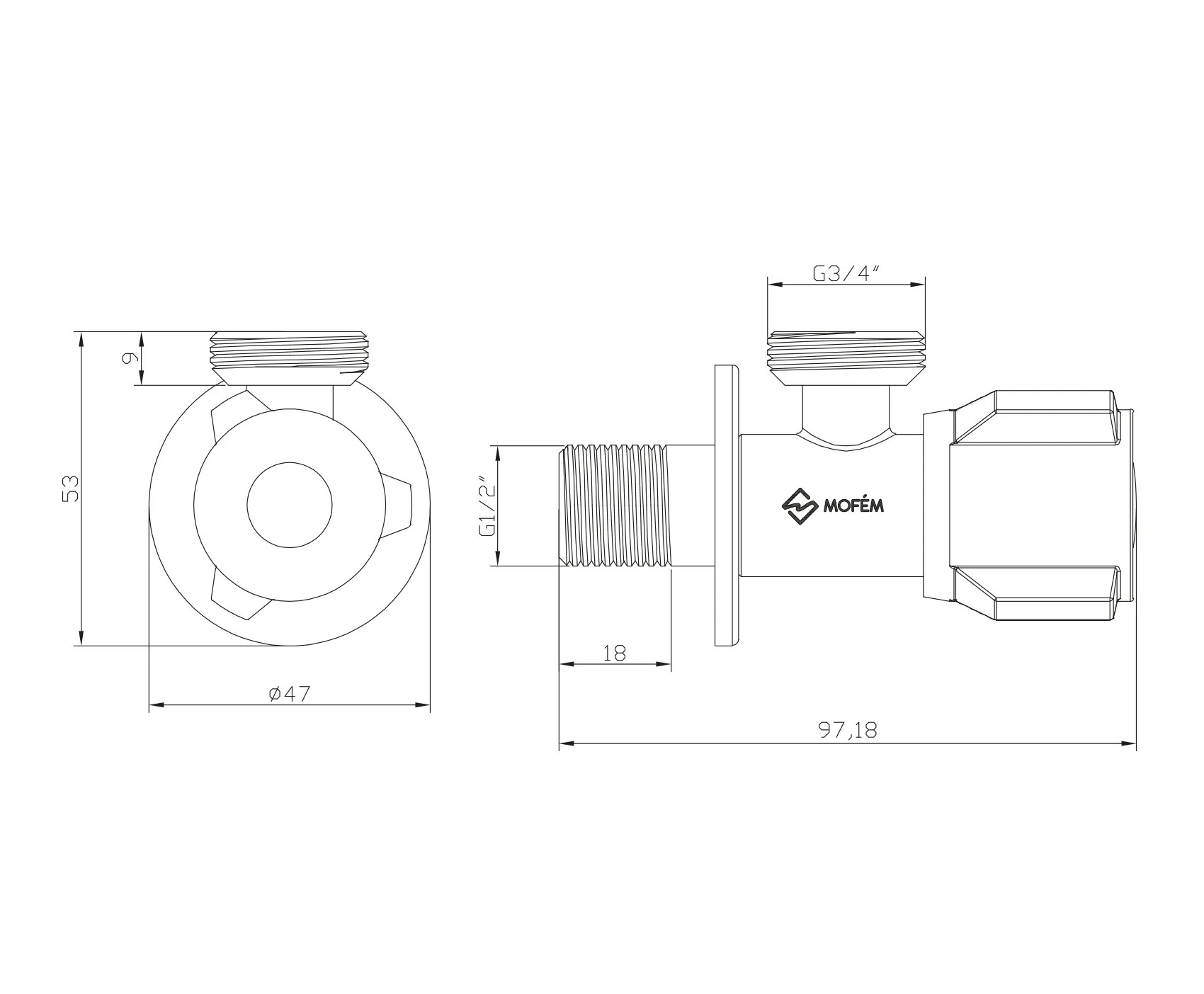 Sarokszelep, mosógépcsap 1/2"x3/4" MOFÉM KERÁMIABETÉTES 163-0042-00 - Image 2