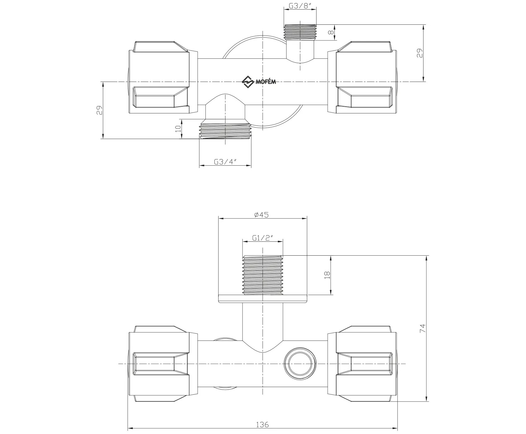 Kombinált sarokszelep Mofém KERÁMIABETÉTES 1/2"x3/4"x3/8" 163-0043-00 - Image 2