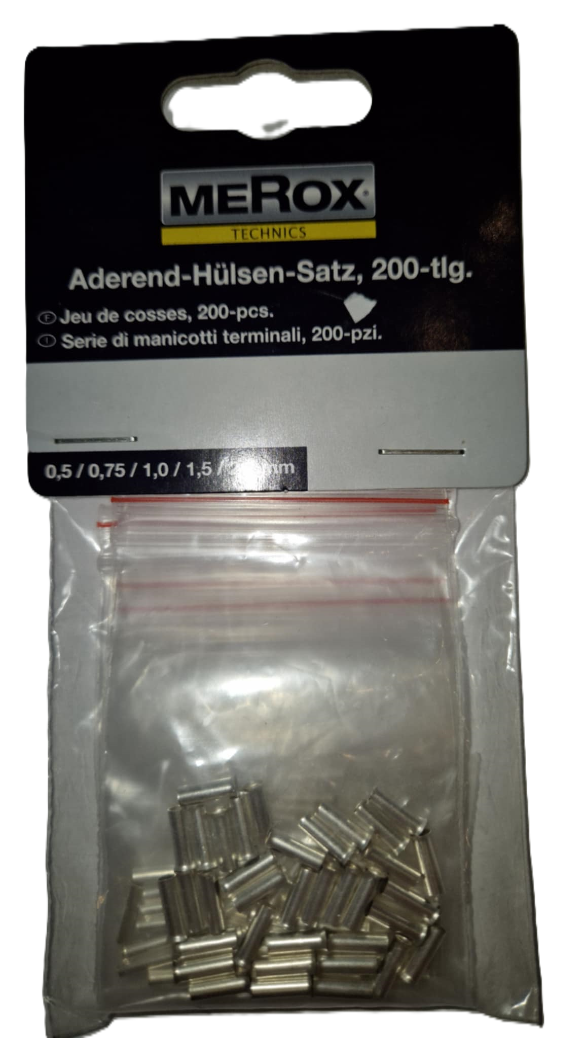 Érvéghüvely készlet (0,5/0,75/1,0/1,5/2,5 mm) 200db-os MEROX