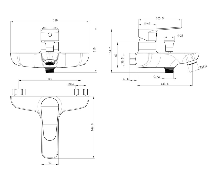 MOFÉM Hello kádtöltõ és zuhanycsaptelep, egykaros,zuhanyszett nélkül, króm 821212800 - Image 2